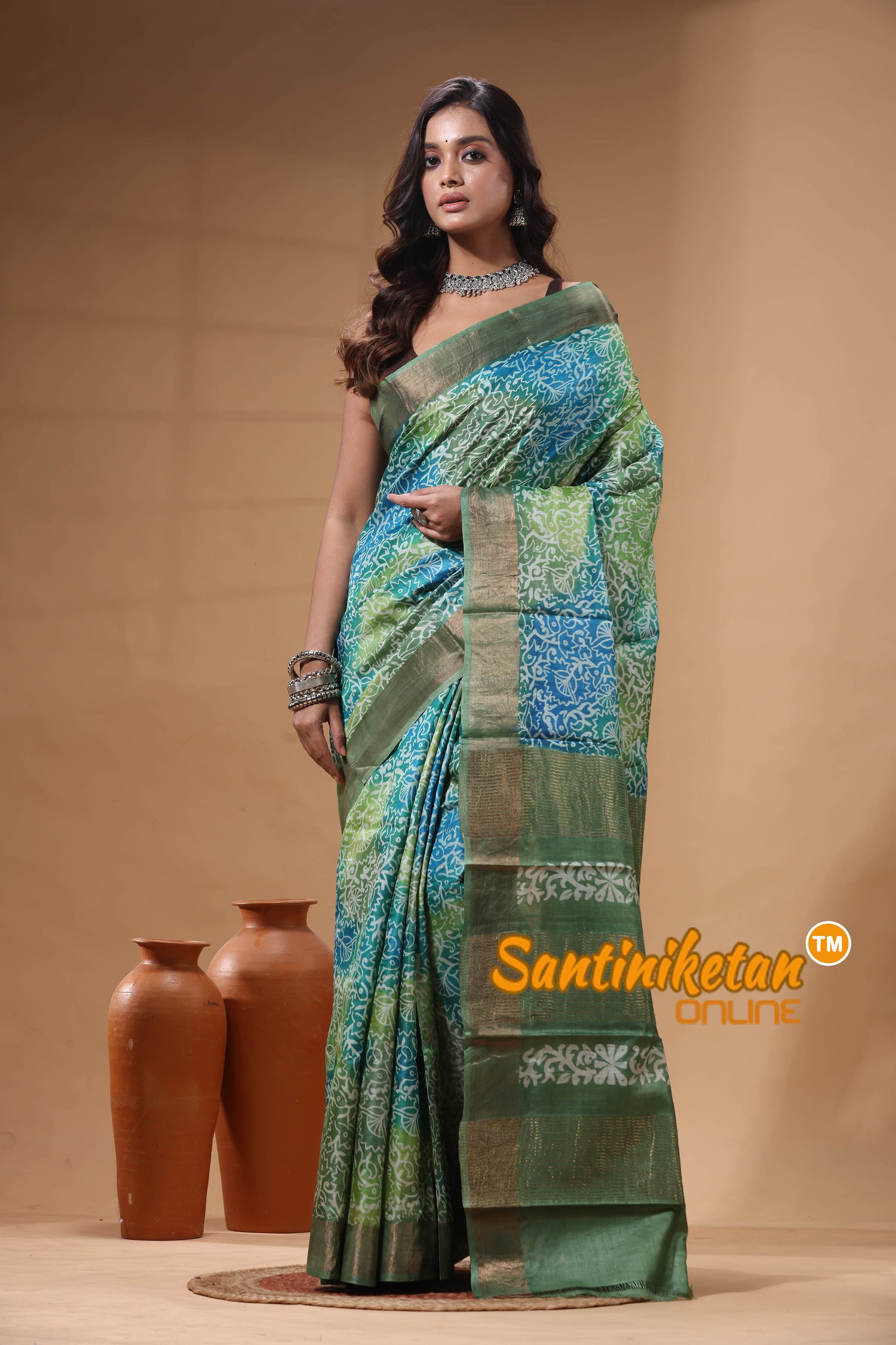 Pure Zari Tussar Hand Block Painted Saree SN2630515