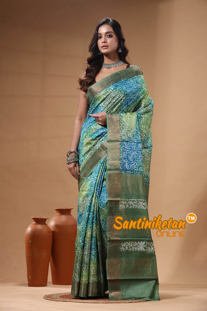 Pure Zari Tussar Hand Block Painted Saree SN2630515