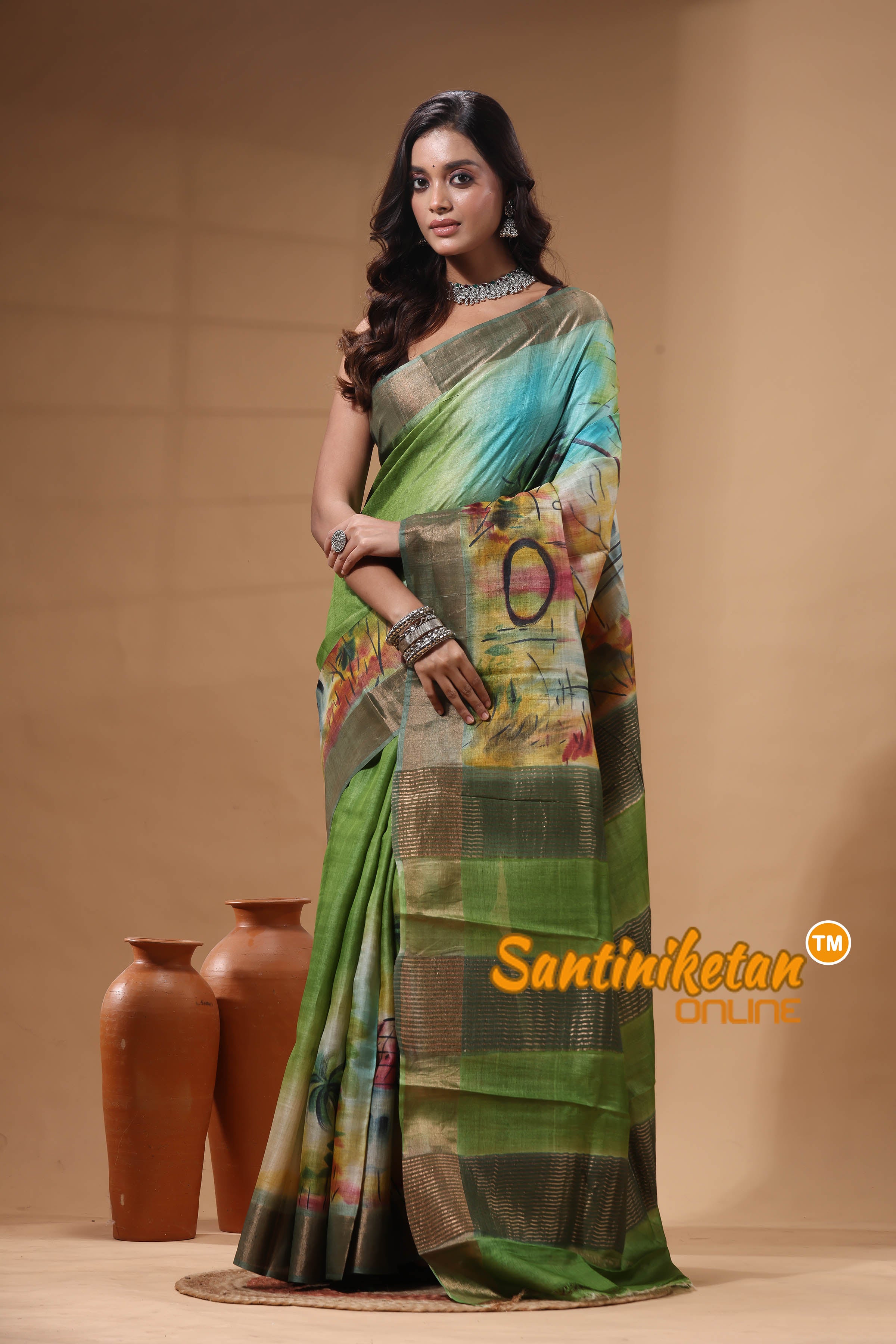 Pure Zari Tussar Hand Painted Saree SN2630533