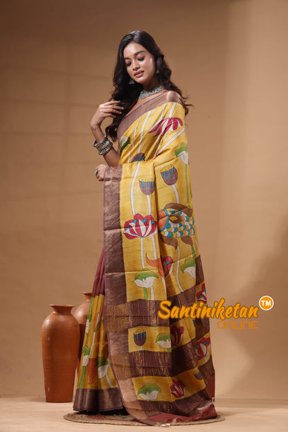 Pure Zari Tussar Hand Painted Saree SN2630558