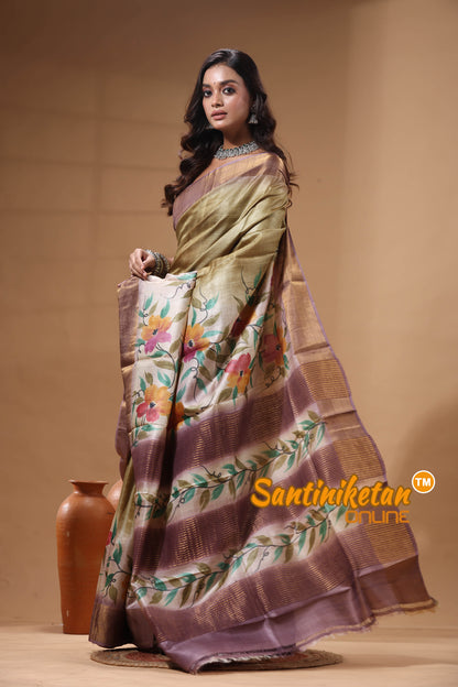 Pure Zari Tussar Hand Painted Saree SN2630576