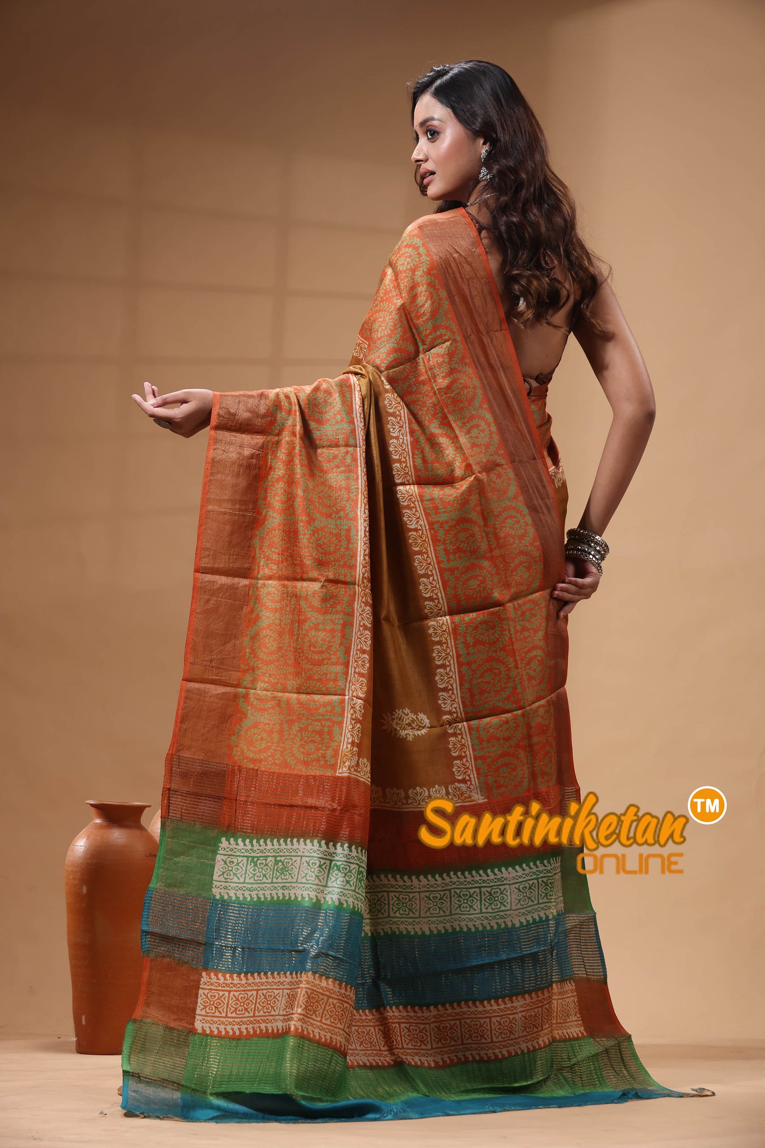 Pure Zari Tussar Hand Block Painted Saree SN2630588