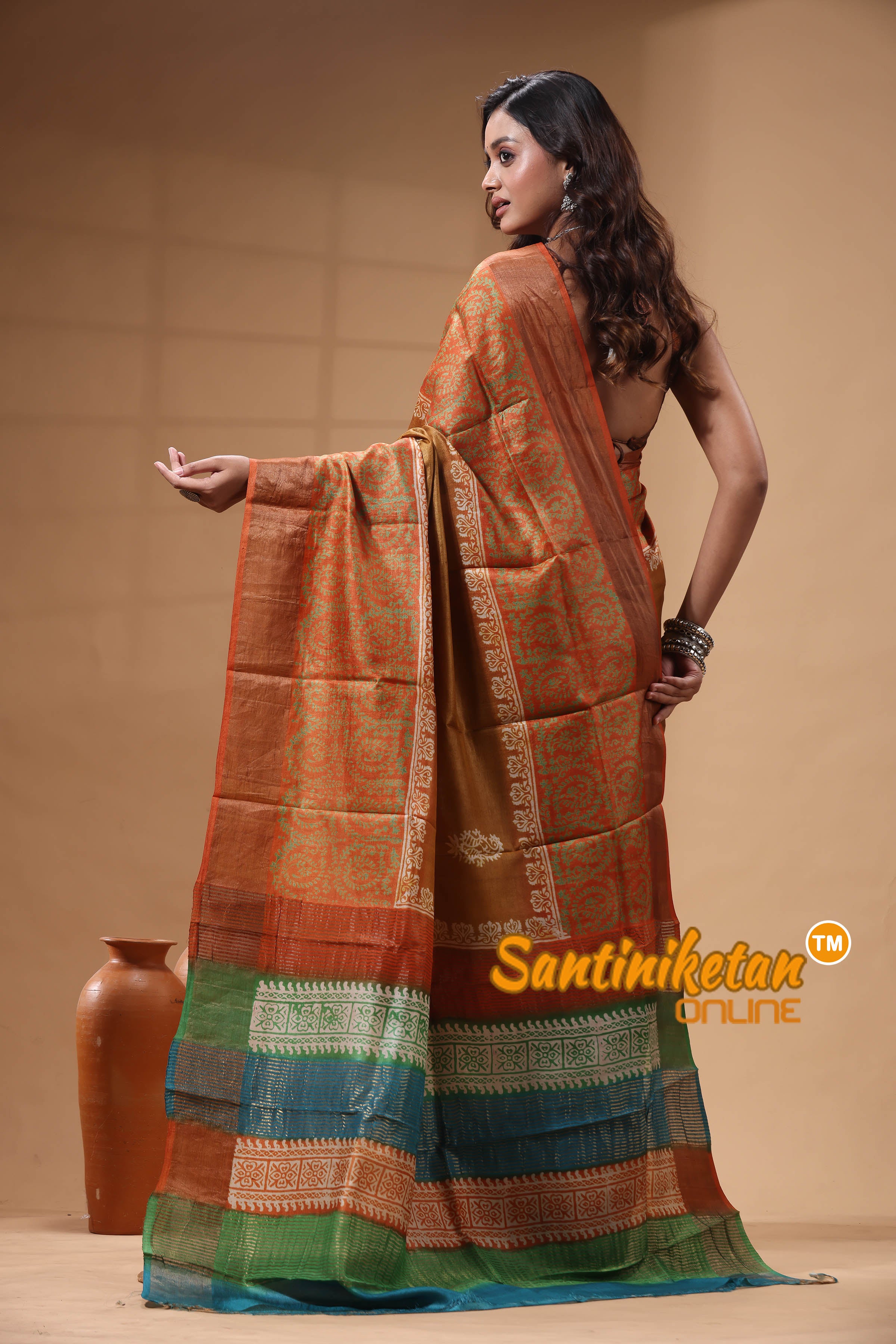 Pure Zari Tussar Hand Block Painted Saree SN2630588