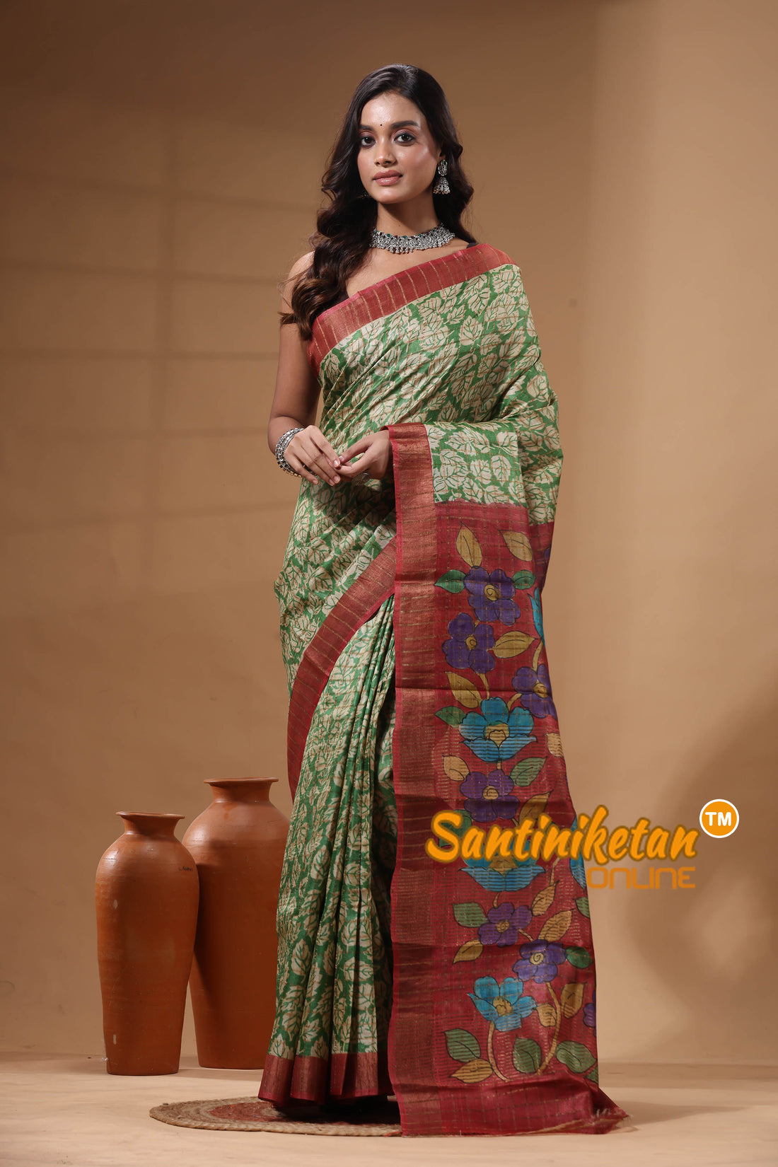 Pure Zari Tussar Hand Block Painted Saree SN2630594