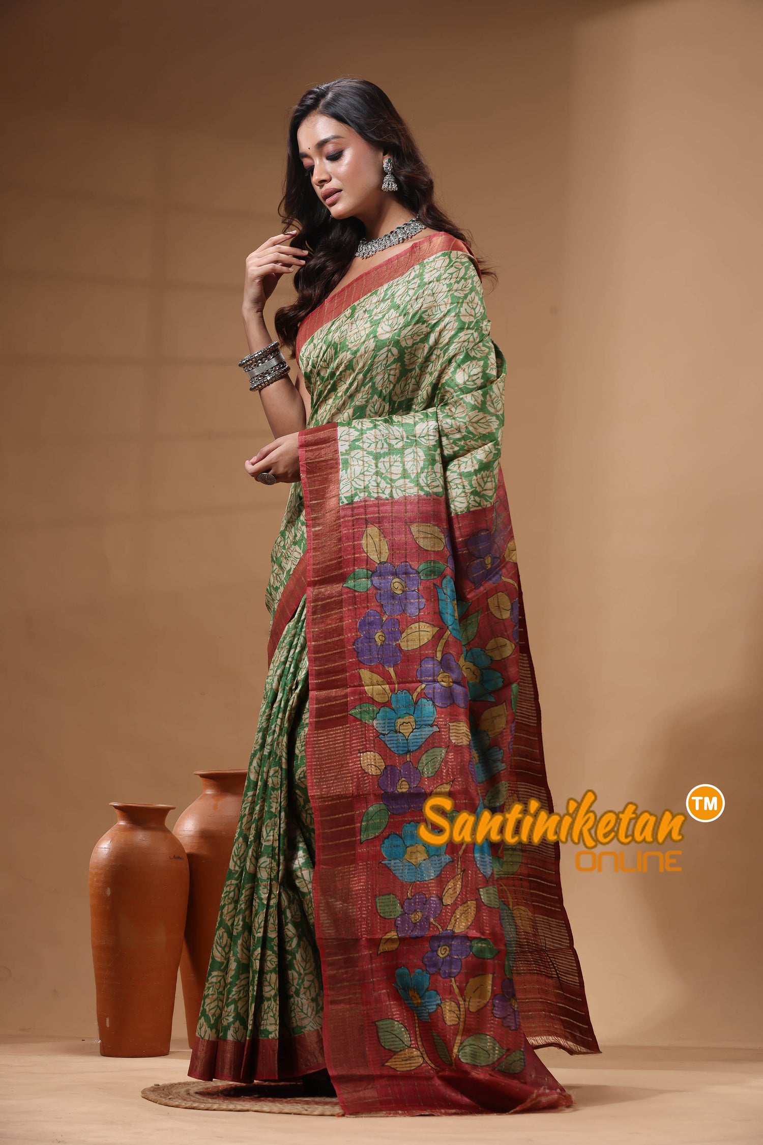 Pure Zari Tussar Hand Block Painted Saree SN2630594