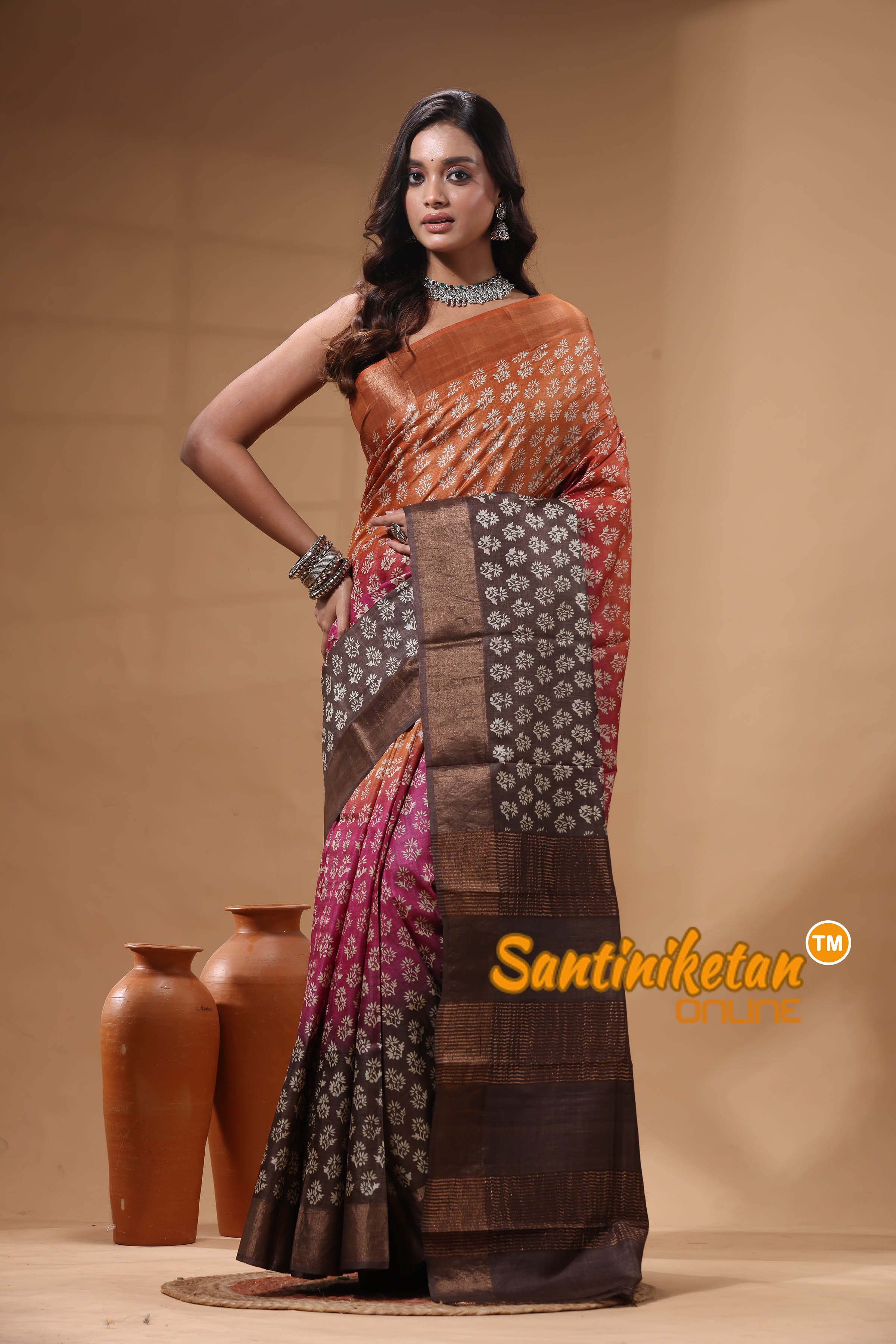 Pure Zari Tussar Hand Block Painted Saree SN2630601