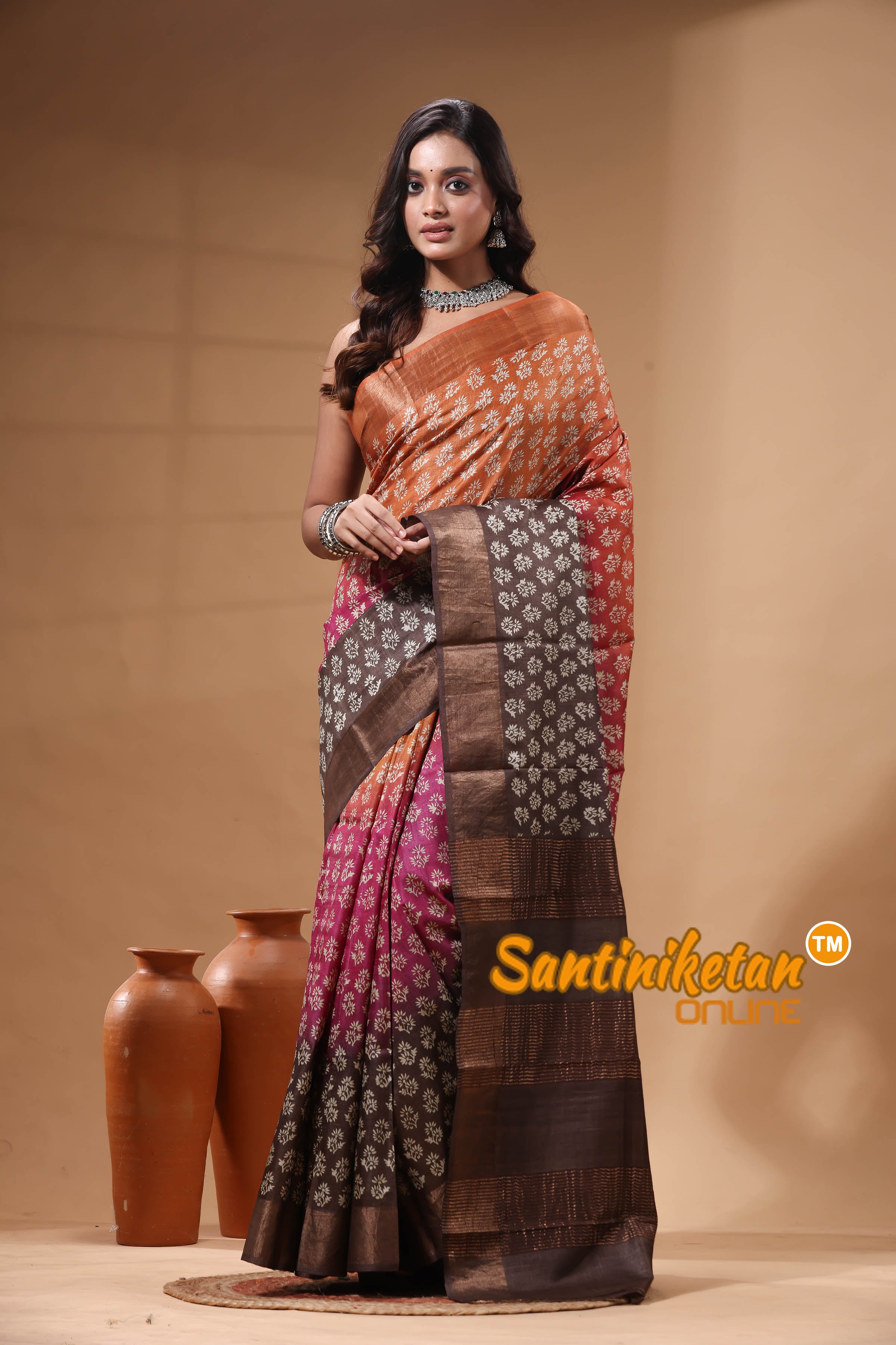 Pure Zari Tussar Hand Block Painted Saree SN2630601