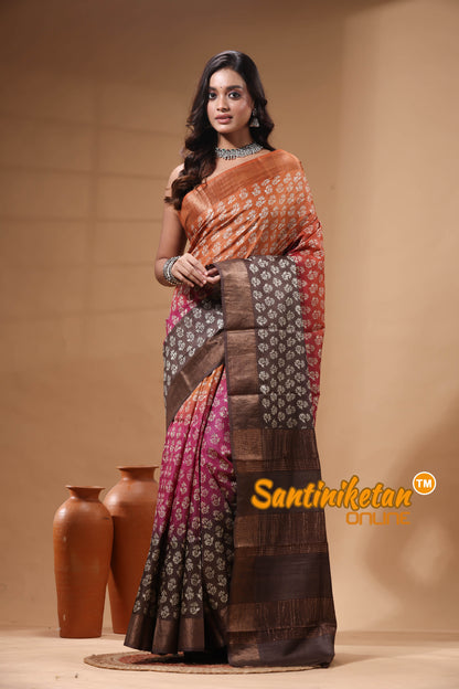 Pure Zari Tussar Hand Block Painted Saree SN2630601