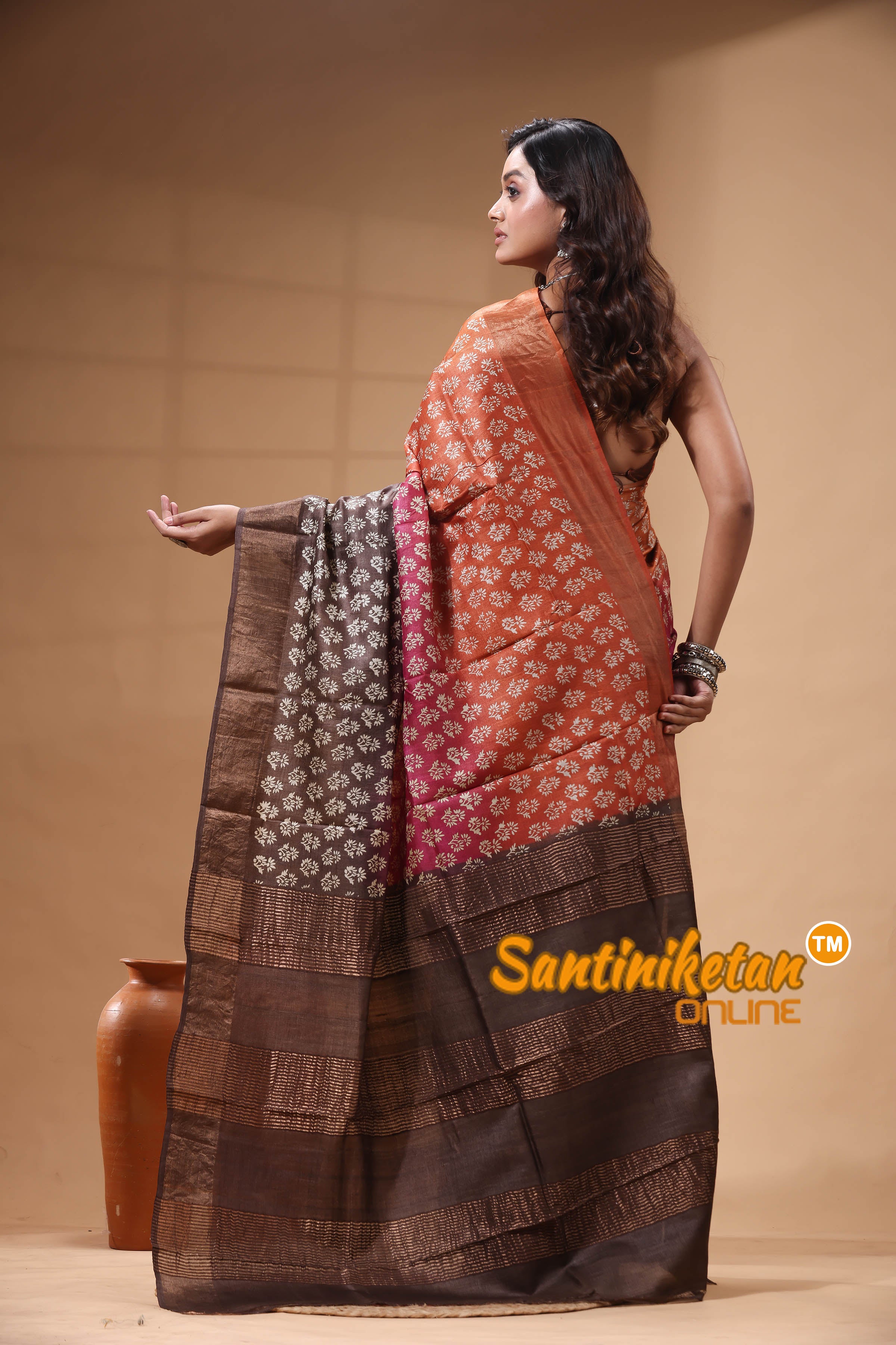 Pure Zari Tussar Hand Block Painted Saree SN2630601