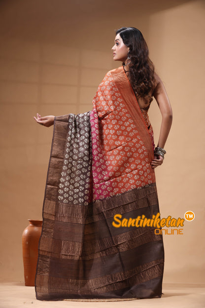 Pure Zari Tussar Hand Block Painted Saree SN2630601