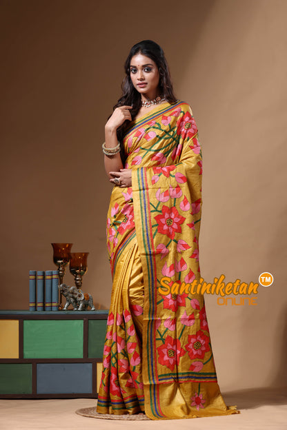 Dye Pure Gachi Tussar Kantha Stitch Saree SN2630650