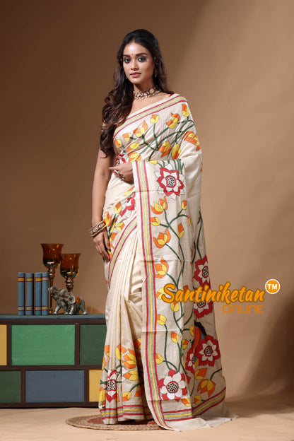 Pure Gachi Tussar Kantha Stitch Saree SN2630662