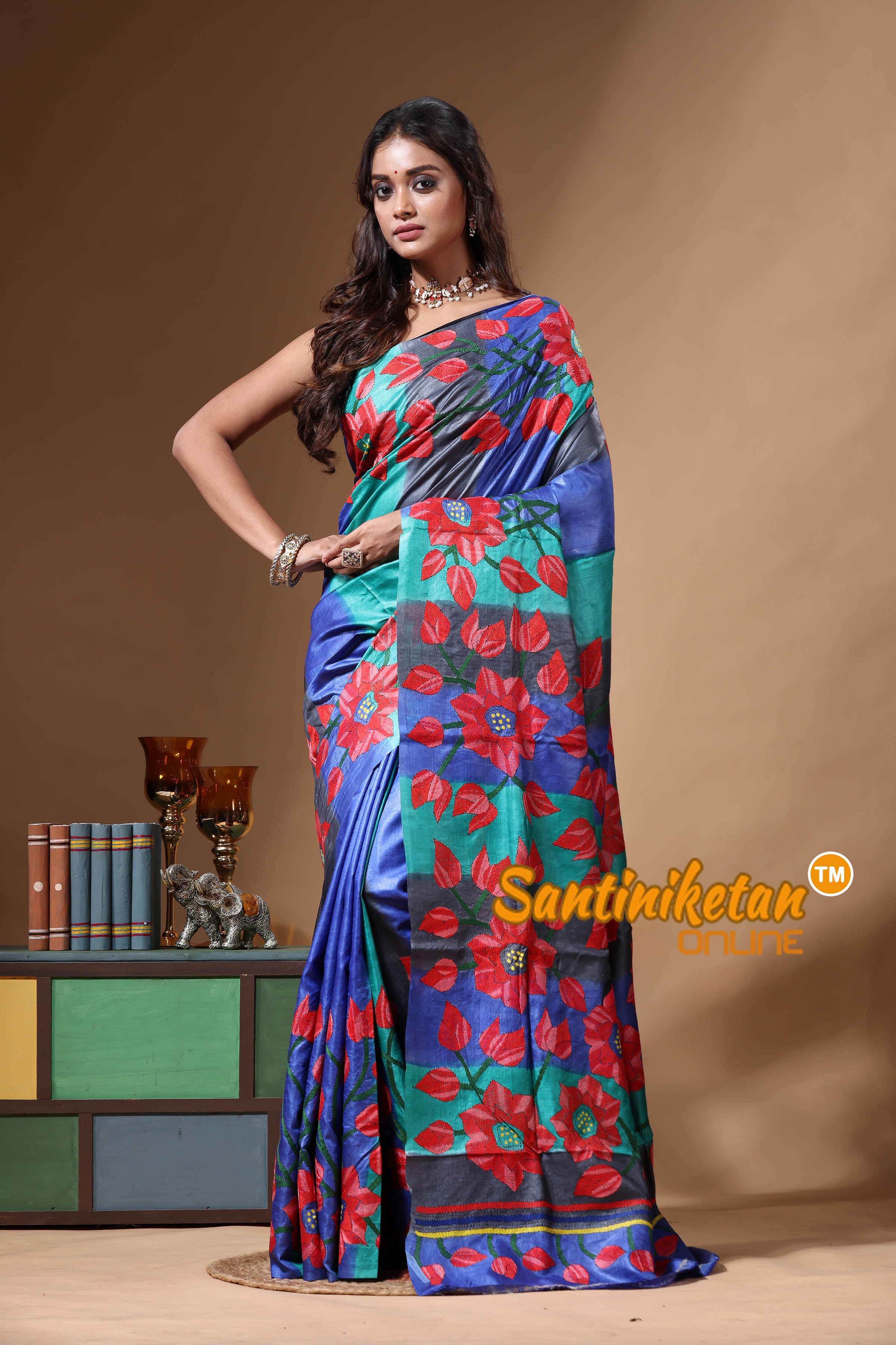 Dye Pure Gachi Tussar Kantha Stitch Saree SN2630693