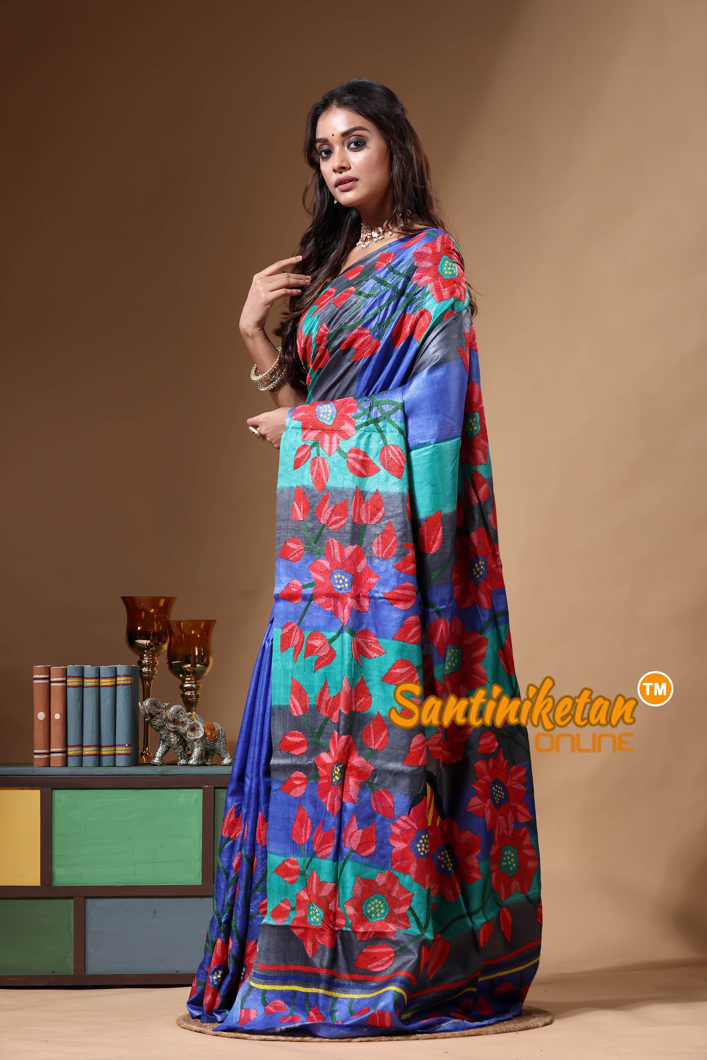 Dye Pure Gachi Tussar Kantha Stitch Saree SN2630693