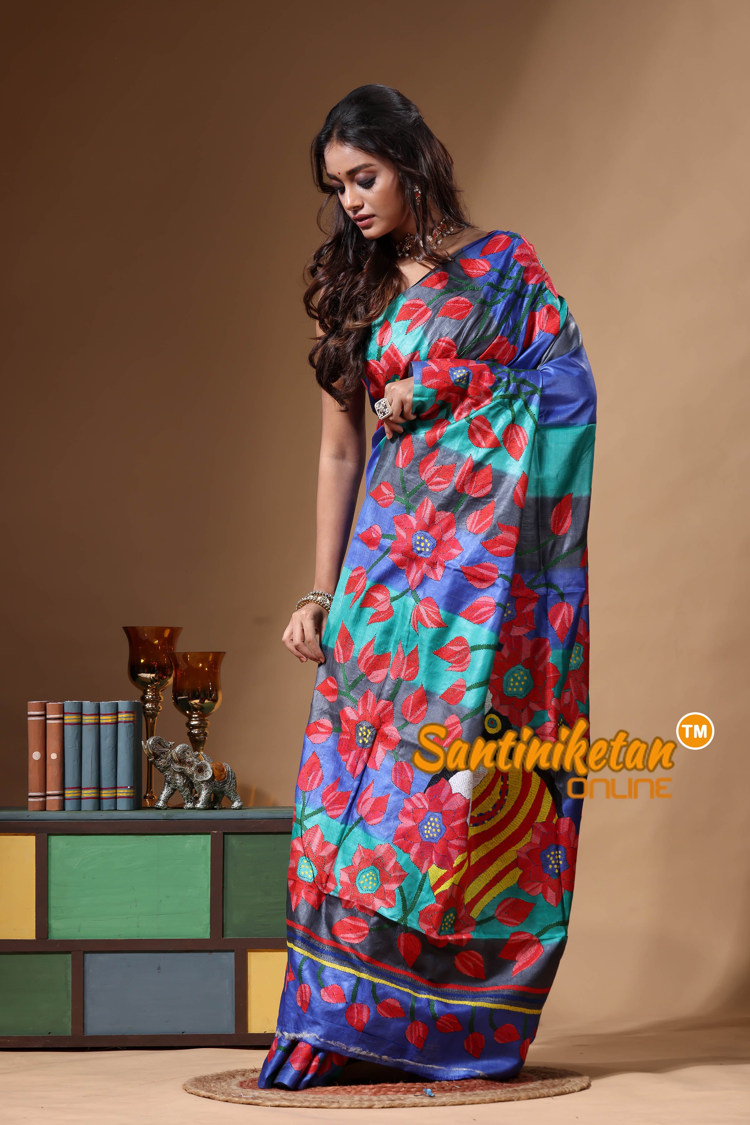 Dye Pure Gachi Tussar Kantha Stitch Saree SN2630693