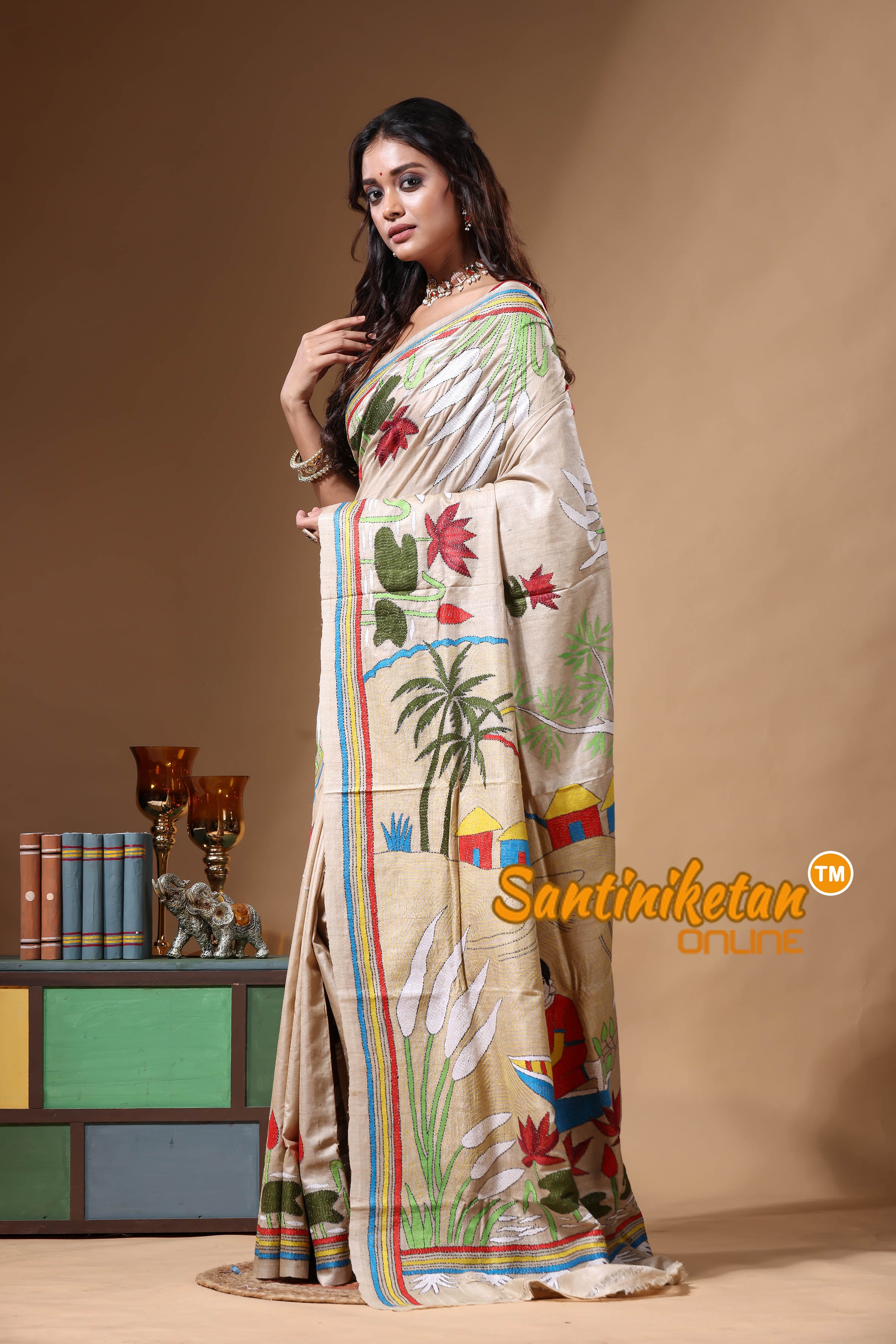 Pure Gachi Tussar Kantha Stitch Saree SN2630711