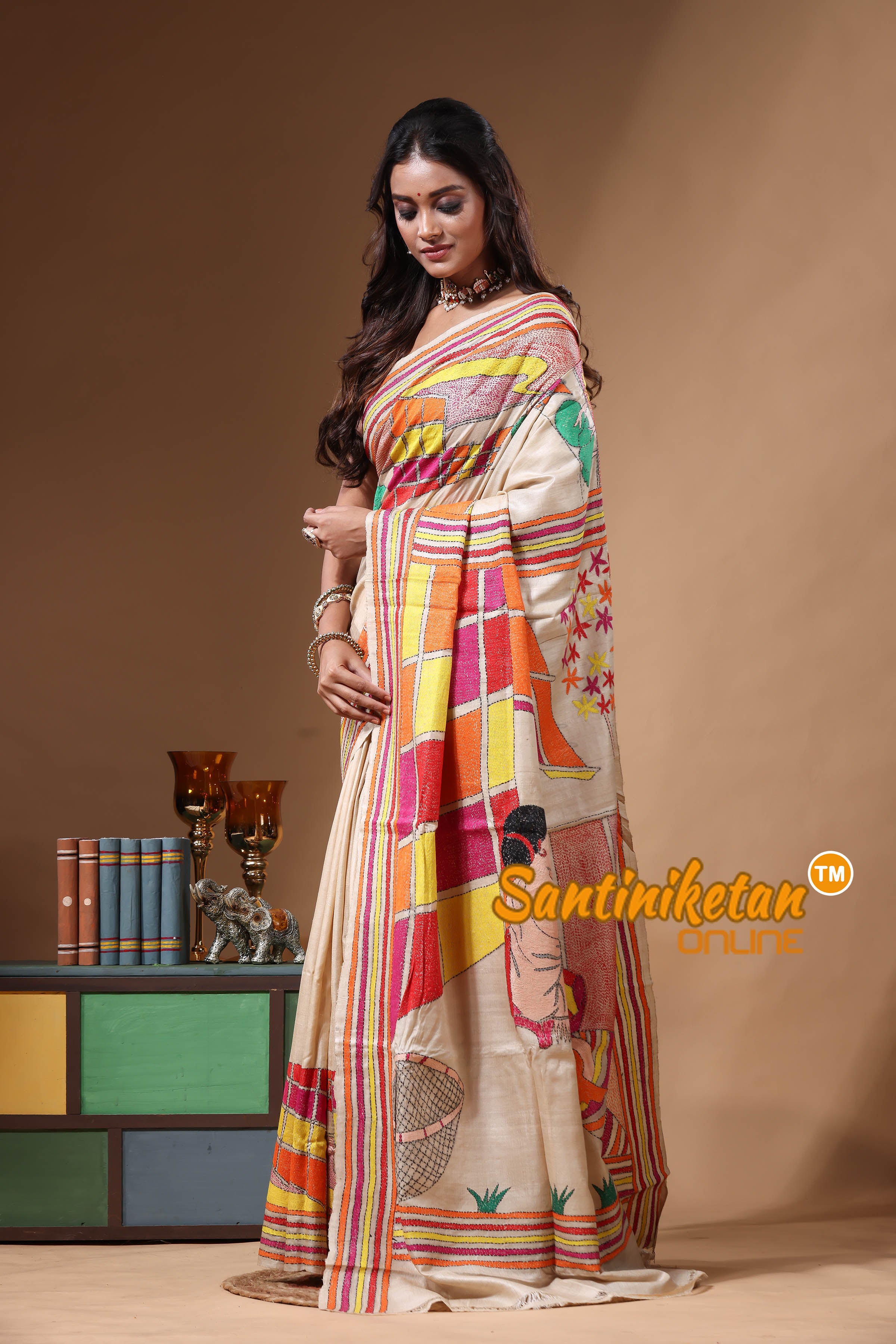 Pure Gachi Tussar Kantha Stitch Saree SN2630735
