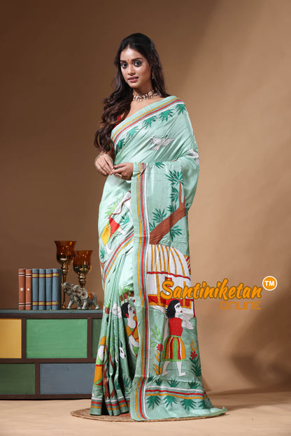 Dye Pure Gachi Tussar Kantha Stitch Saree SN2630741