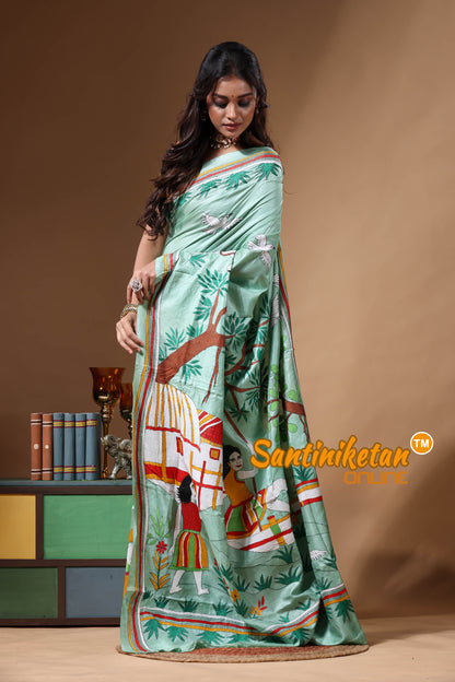 Dye Pure Gachi Tussar Kantha Stitch Saree SN2630741
