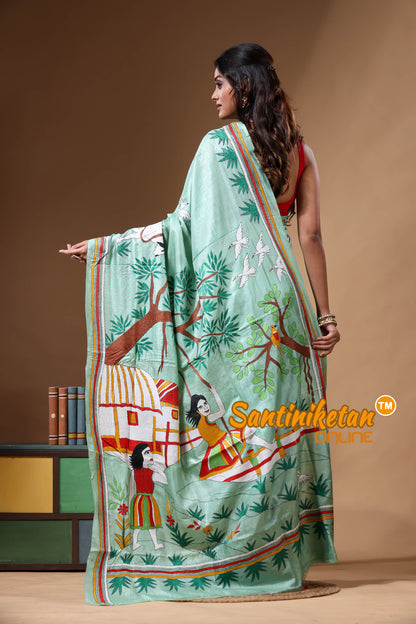 Dye Pure Gachi Tussar Kantha Stitch Saree SN2630741