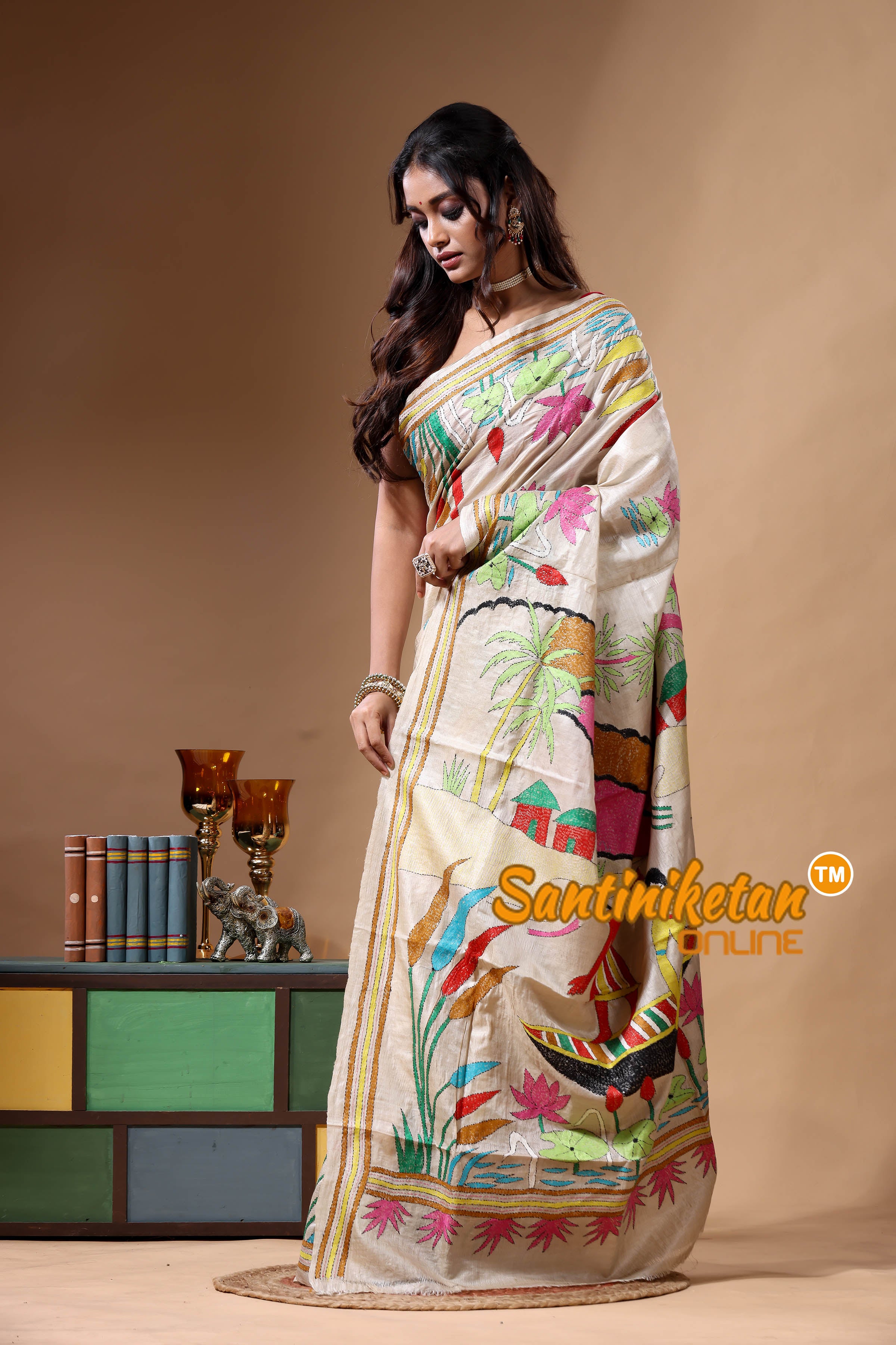 Pure Gachi Tussar Kantha Stitch Saree SN2630759