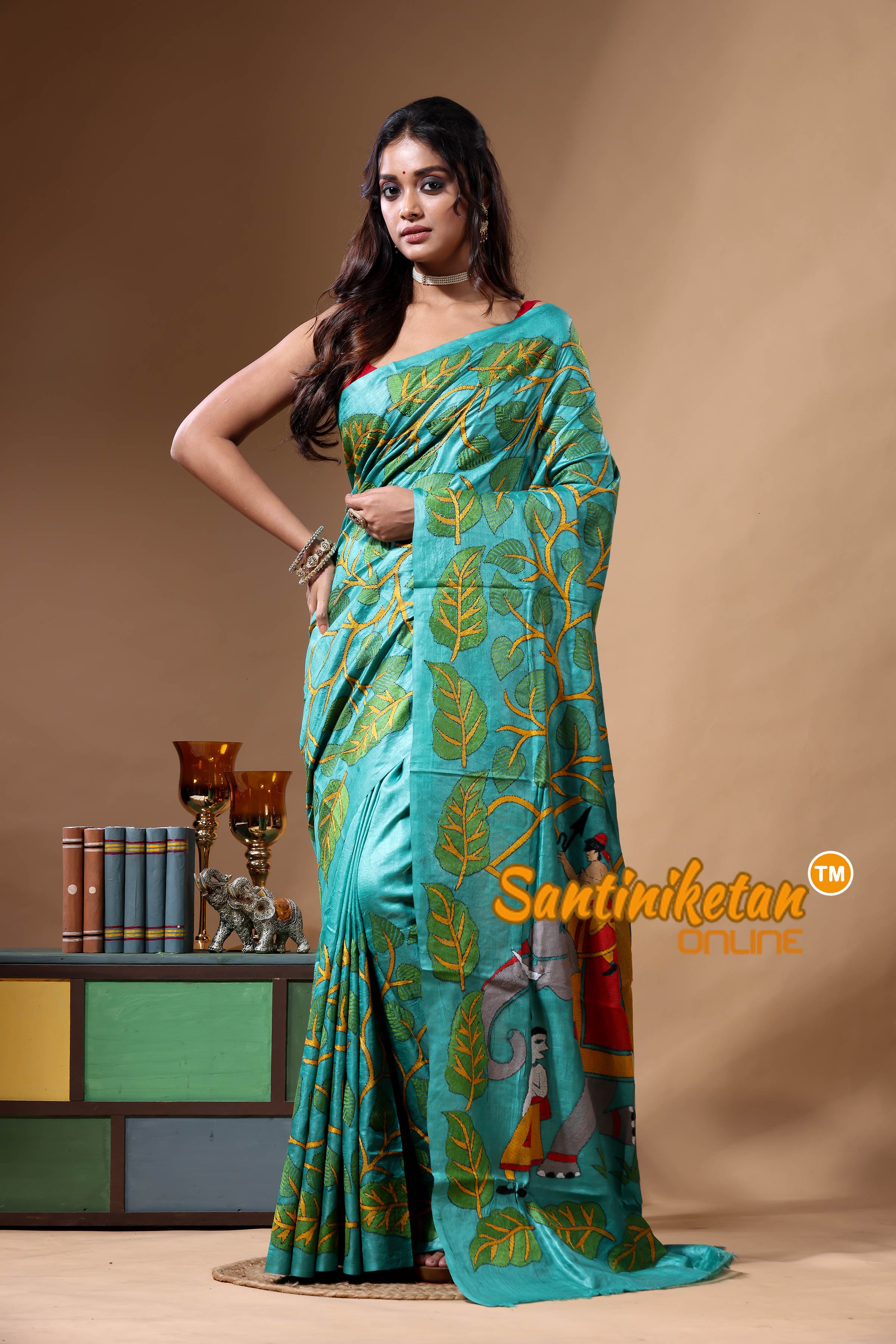 Dye Pure Gachi Tussar Kantha Stitch Saree SN2630765