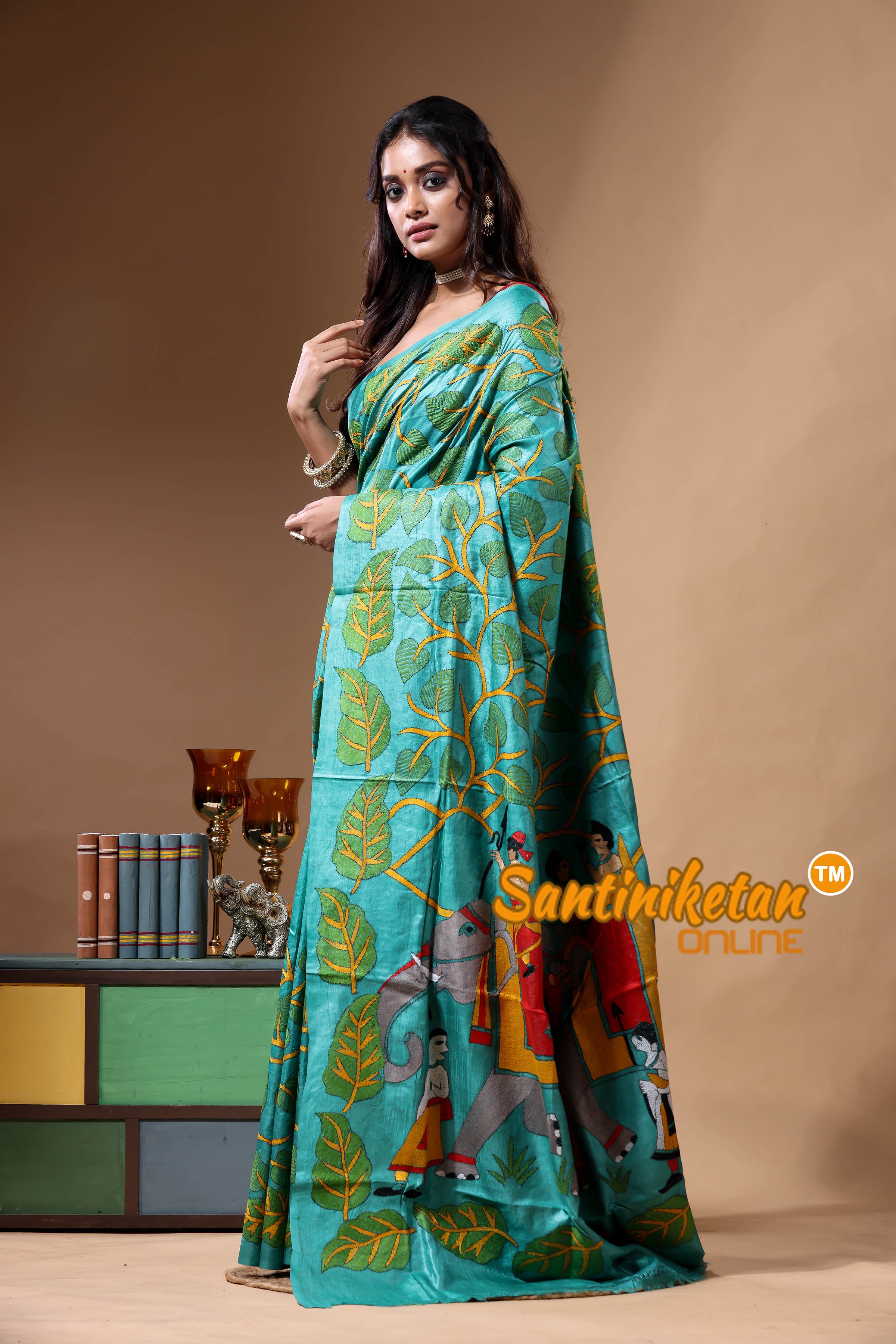 Dye Pure Gachi Tussar Kantha Stitch Saree SN2630765
