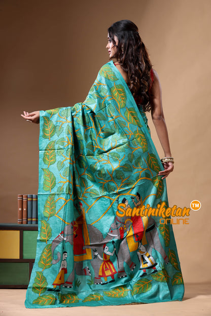 Dye Pure Gachi Tussar Kantha Stitch Saree SN2630765