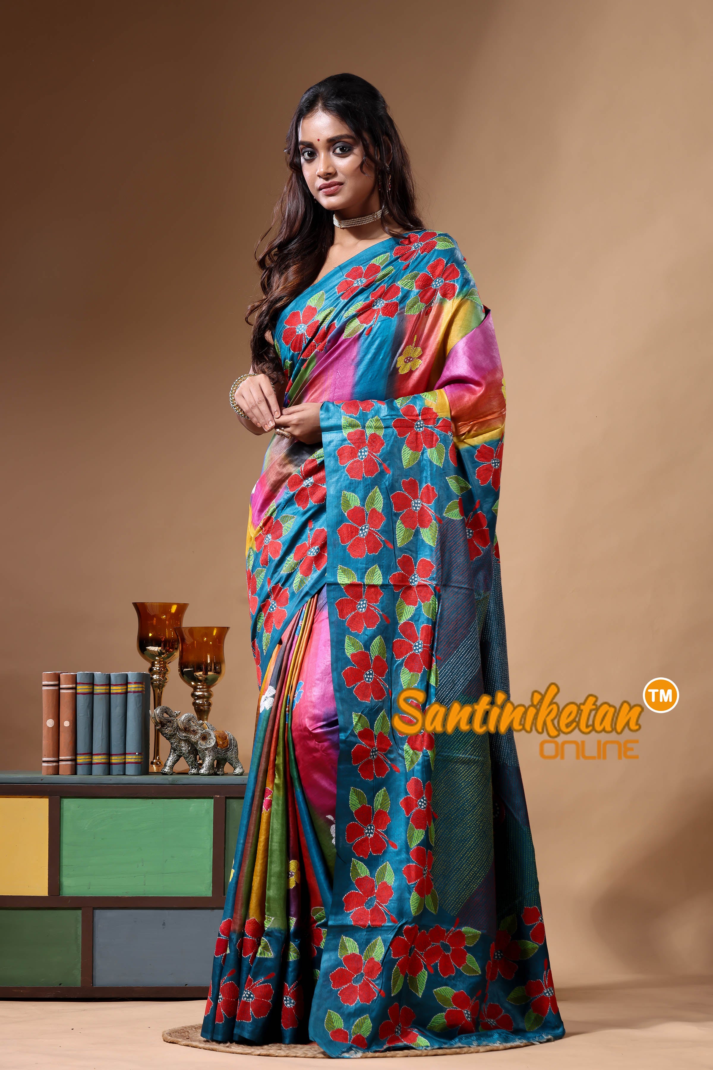 Dye Pure Gachi Tussar Kantha Stitch Saree SN2630777