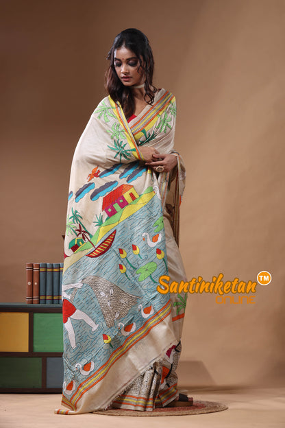 Pure Gachi Tussar Kantha Stitch Saree SN2630795