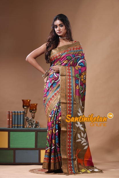 Zari Border Pure Tussar Kantha Stitch Saree SN2630812