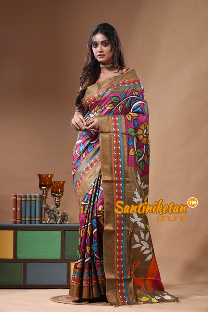 Zari Border Pure Tussar Kantha Stitch Saree SN2630812