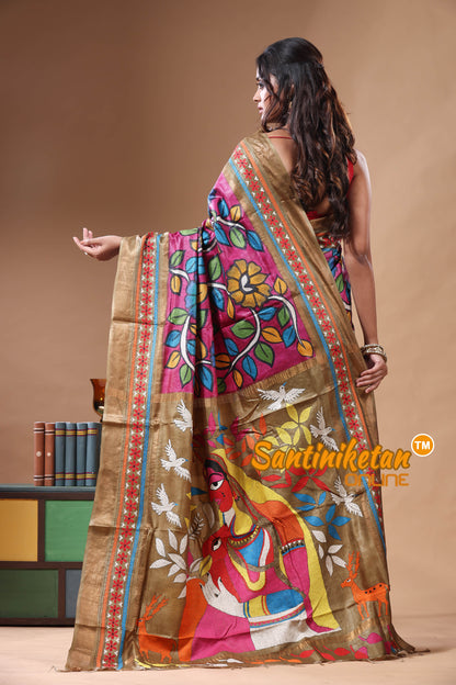 Zari Border Pure Tussar Kantha Stitch Saree SN2630812