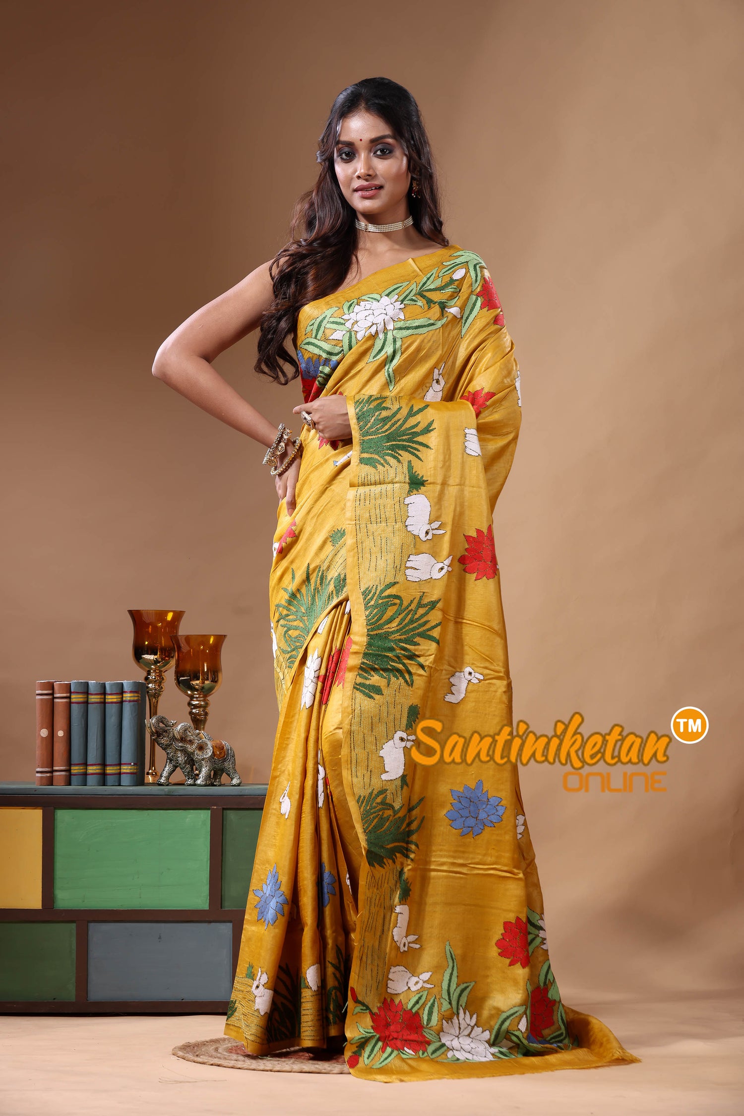 Dye Pure Gachi Tussar Kantha Stitch Saree SN2630824