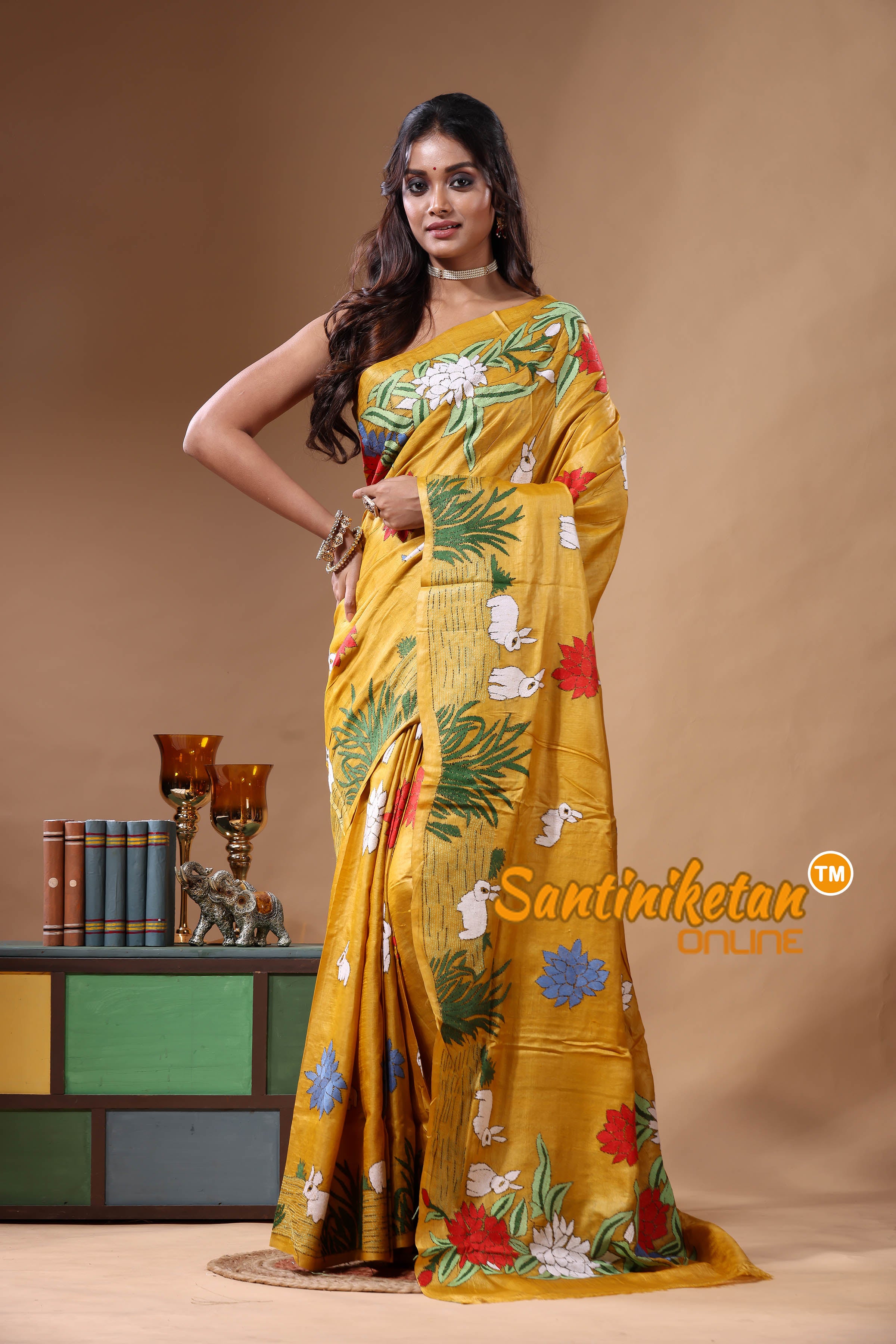 Dye Pure Gachi Tussar Kantha Stitch Saree SN2630824