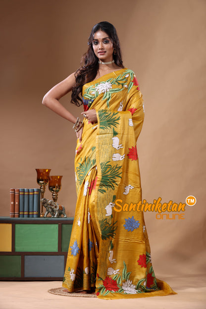 Dye Pure Gachi Tussar Kantha Stitch Saree SN2630824