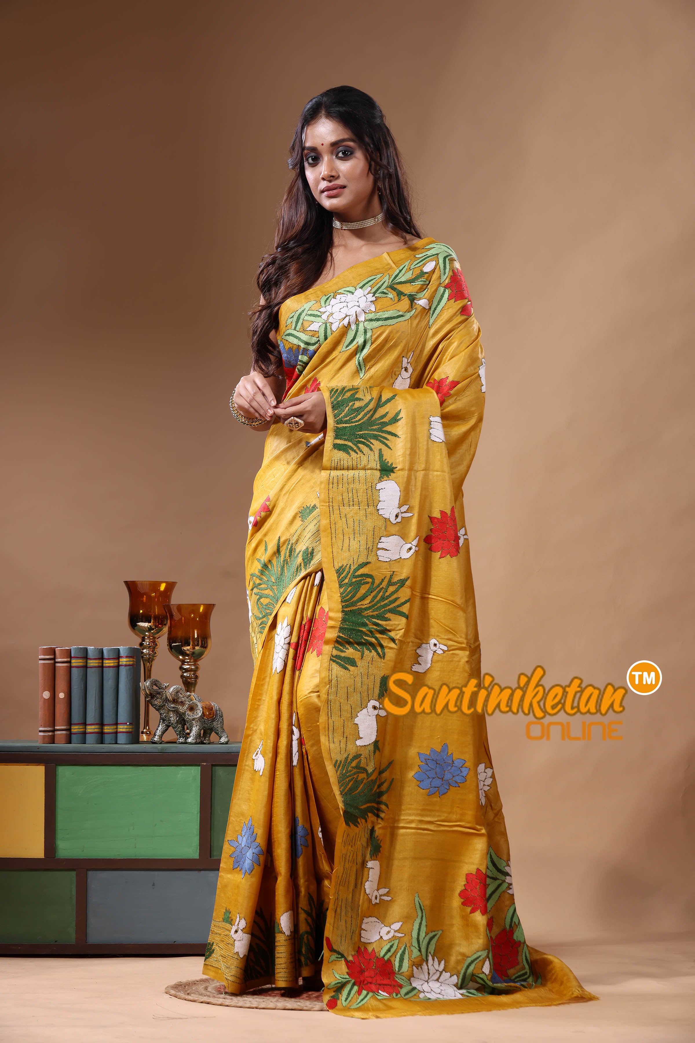 Dye Pure Gachi Tussar Kantha Stitch Saree SN2630824