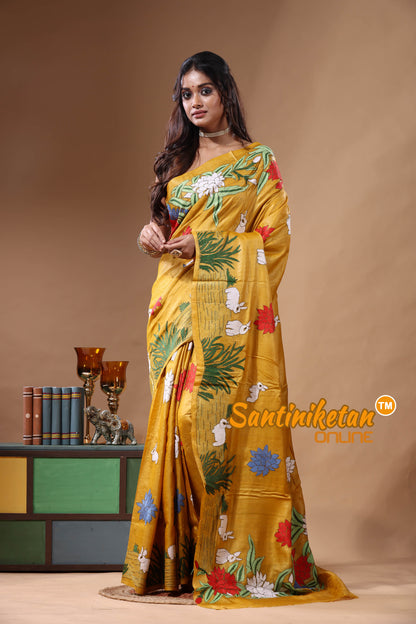 Dye Pure Gachi Tussar Kantha Stitch Saree SN2630824