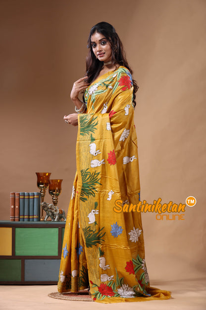 Dye Pure Gachi Tussar Kantha Stitch Saree SN2630824