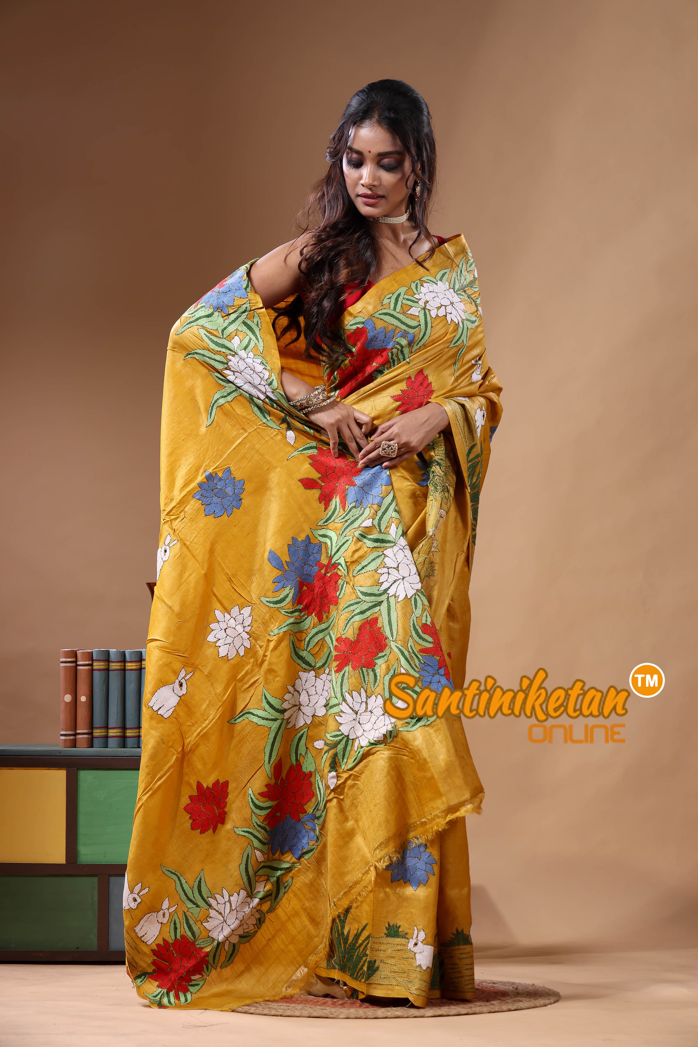 Dye Pure Gachi Tussar Kantha Stitch Saree SN2630824