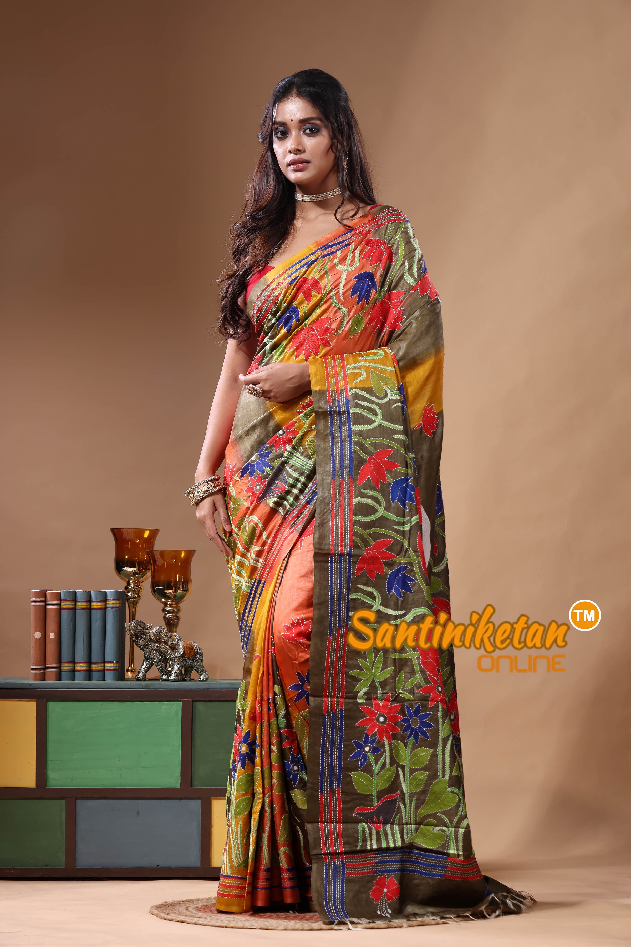 Dye Pure Gachi Tussar Kantha Stitch Saree SN2630830