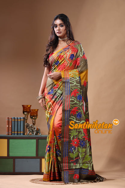 Dye Pure Gachi Tussar Kantha Stitch Saree SN2630830