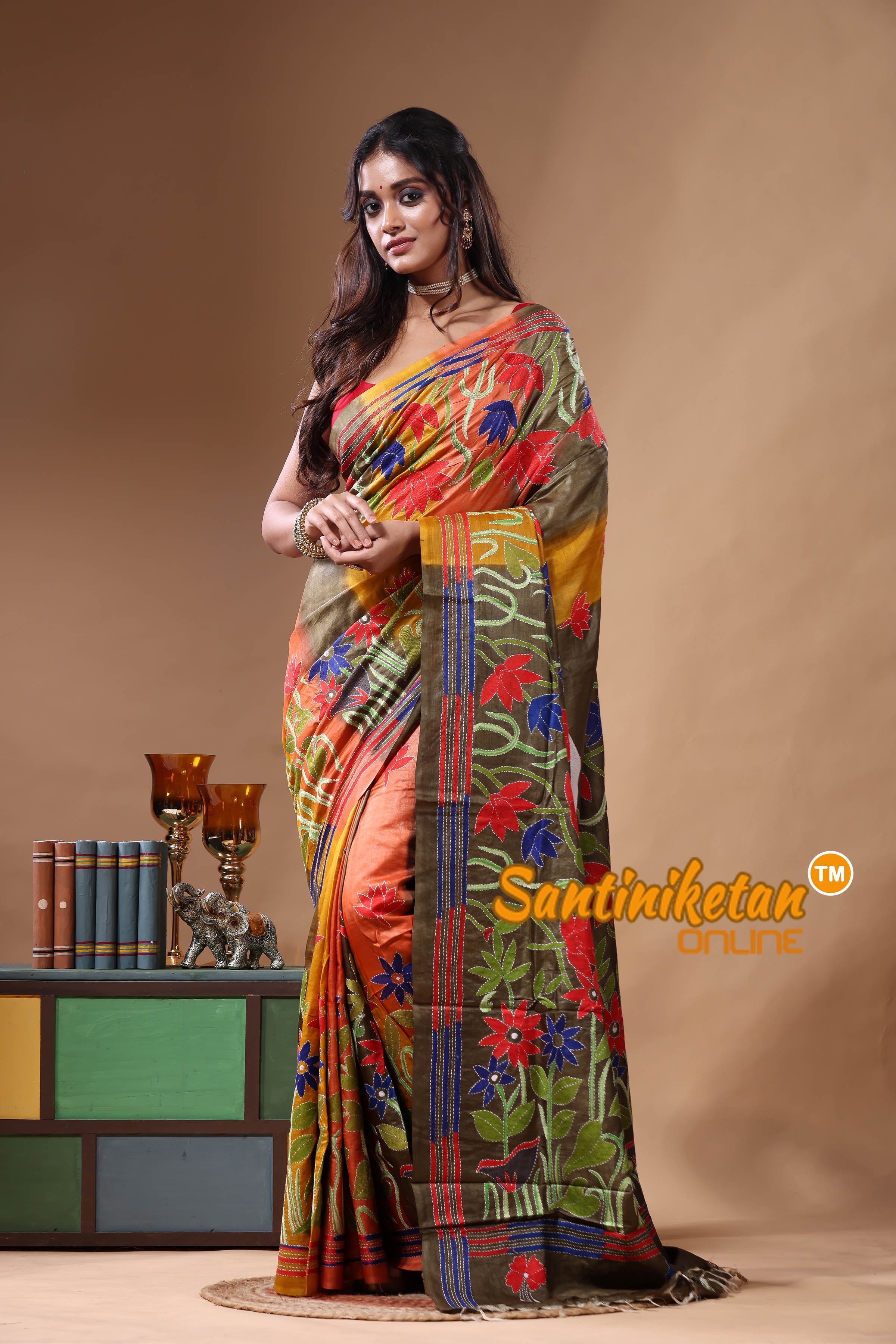Dye Pure Gachi Tussar Kantha Stitch Saree SN2630830