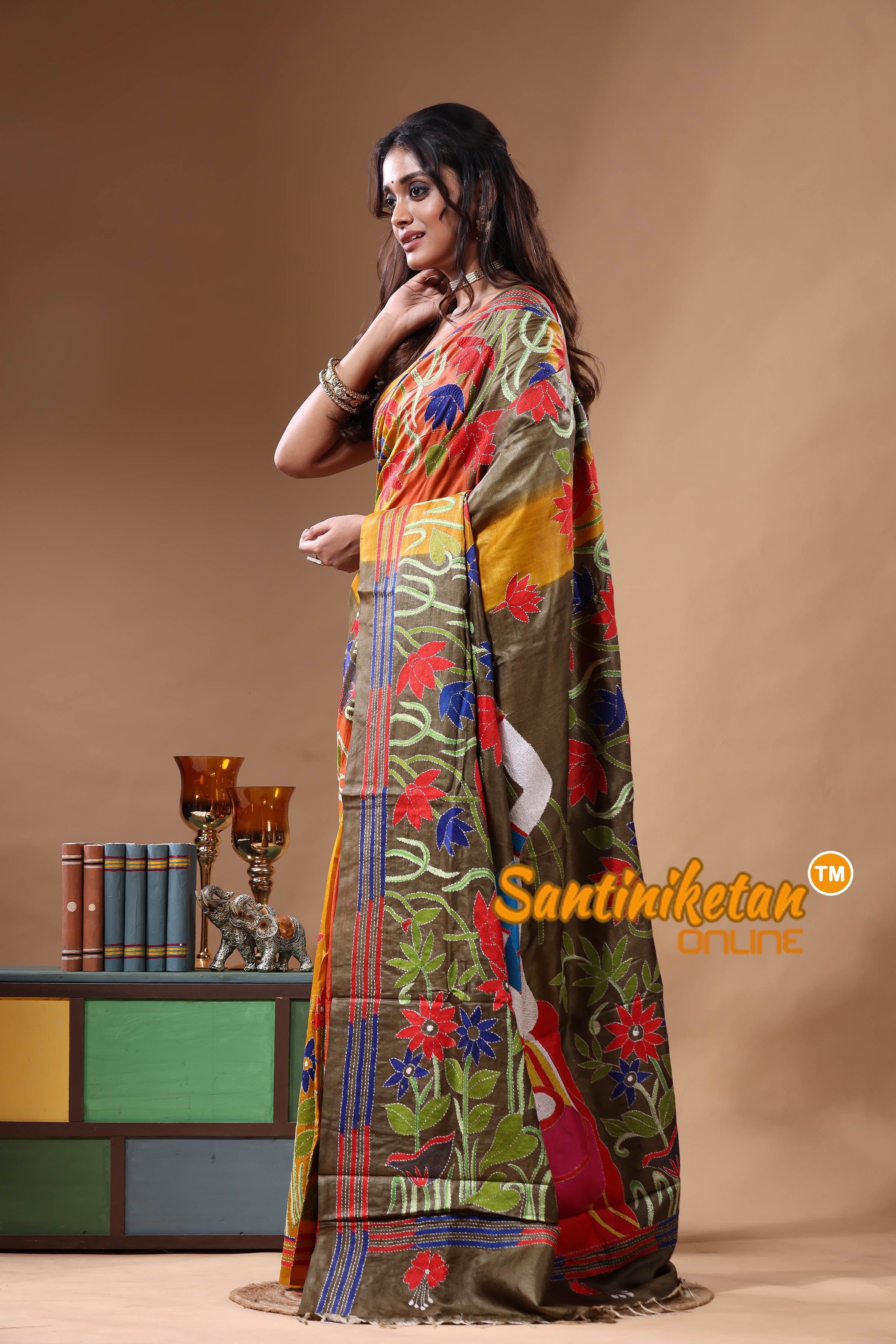 Dye Pure Gachi Tussar Kantha Stitch Saree SN2630830