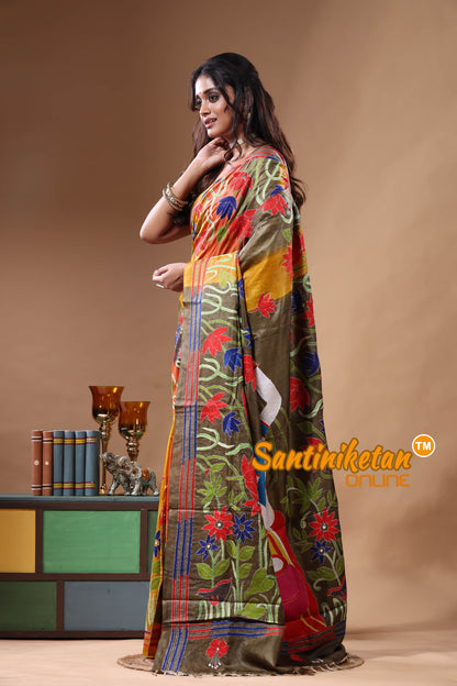Dye Pure Gachi Tussar Kantha Stitch Saree SN2630830