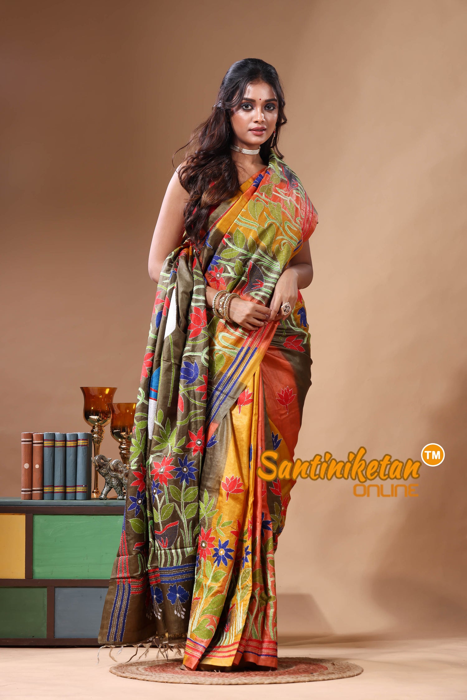 Dye Pure Gachi Tussar Kantha Stitch Saree SN2630830