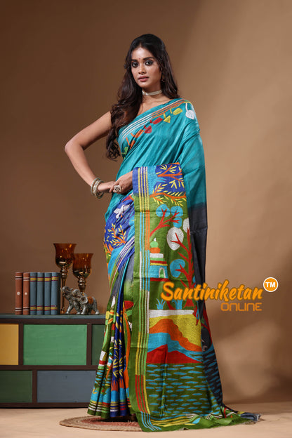 Dye Pure Gachi Tussar Kantha Stitch Saree SN2630854