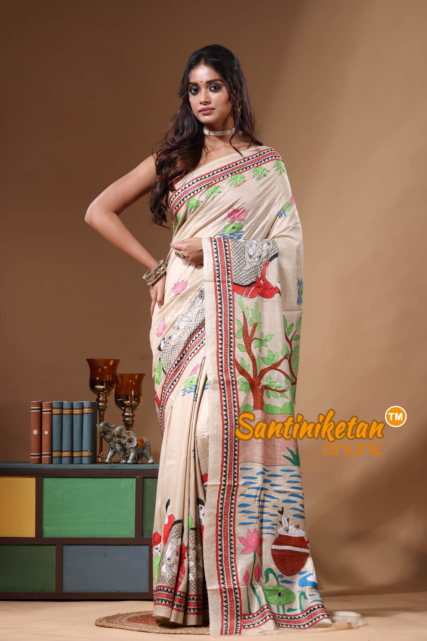 Pure Gachi Tussar Kantha Stitch Saree SN2630884