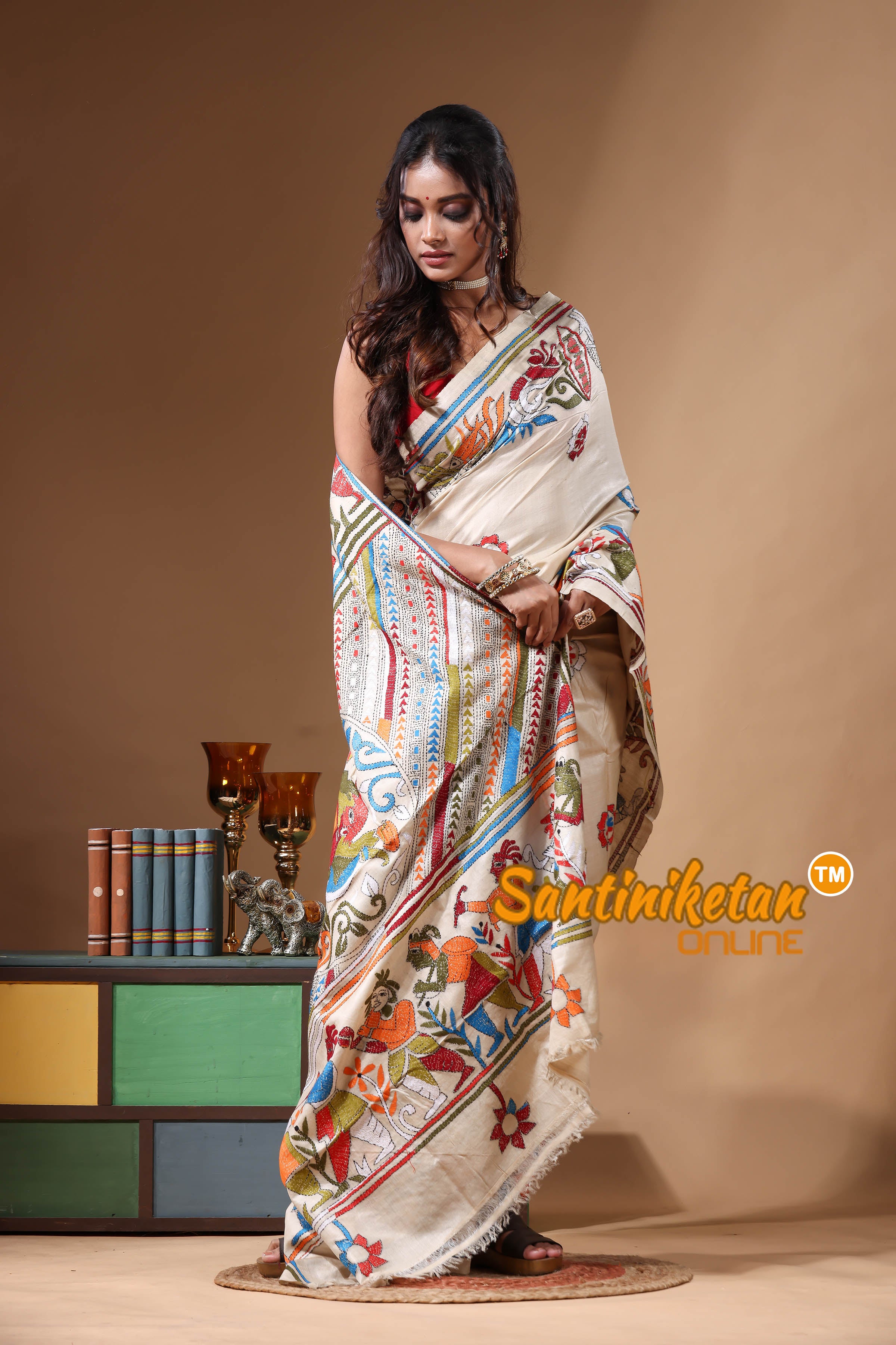 Pure Gachi Tussar Kantha Stitch Saree SN2630890