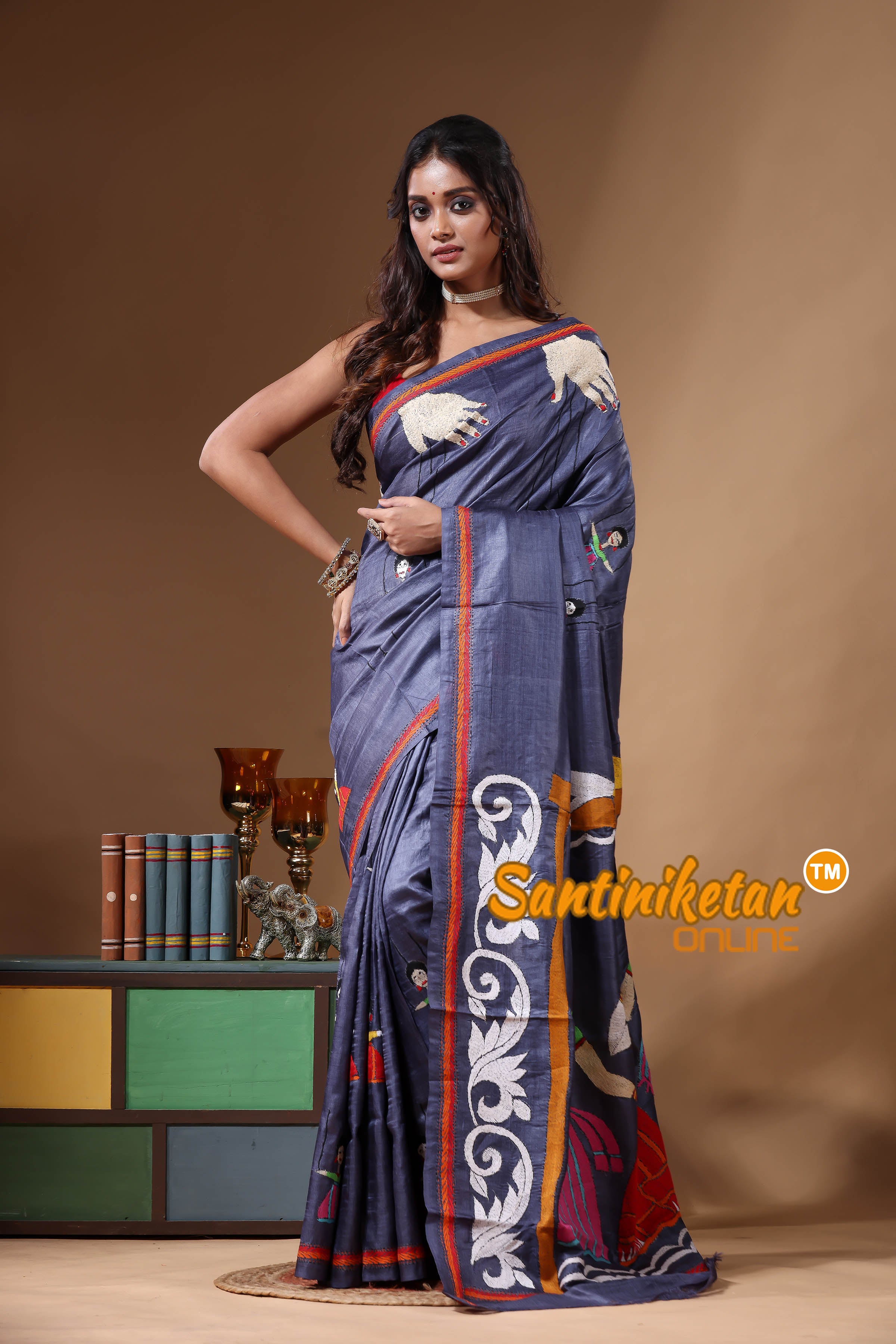 Dye Pure Gachi Tussar Kantha Stitch Saree SN2631153